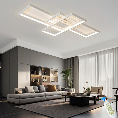 Lustre Moderne, Plafonnier LED Salon Rectangulaire, Lampe Plafonnier LED Dimmable En Métal Acrylique, Plafonnier Salon Design Avec Telecommande,Blanc,90 * 50CM/80W