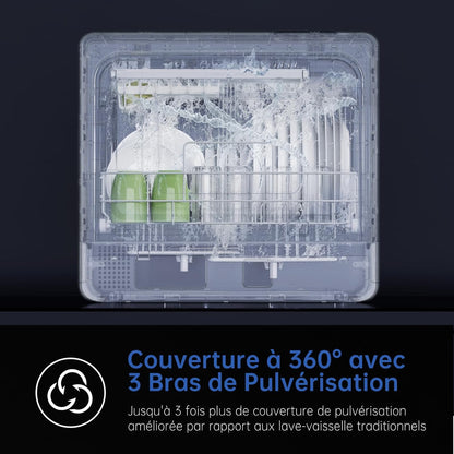 Lave-Vaisselle De Table, Mini Lave-Vaisselle Avec 7 Programmes, Commande Tactile, Affichage À LED, Réservoir D'Eau 5L, Lave-Vaisselle Compact Pour Appartements, Camping, Dortoirs, Blanc