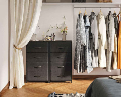 Noir Commode Chambre Adulte, Avec 4 Tissu Tiroirs | Petite Commode Adaptée Au Salon, Cadre En Acier Robuste, Plateau En Bois, 40 X 30 X 80Cm