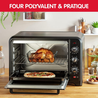 Four Électrique À Chaleur Tournante 60 L, 7 Modes De Cuisson, Tournebroche, Thermostat Réglable Jusqu’À 240 °C, Timer 120 Minutes, 2 Grilles Réversibles, Optimo, Noir OX495810