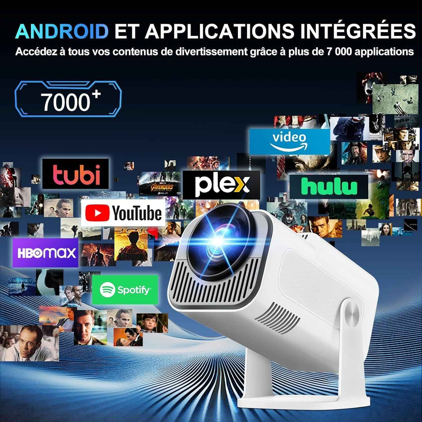 [App Intégrée] Vidéoprojecteur 4K 1080P 2026 Upgraded Mini Projecteur Avec Wifi 6 Et Bluetooth 5.2 Projecteur Trapézoïdale Automatique, 270° Rotationsupporte Hdmi/Tvstick/Memory Stick/Laptop, Blanc