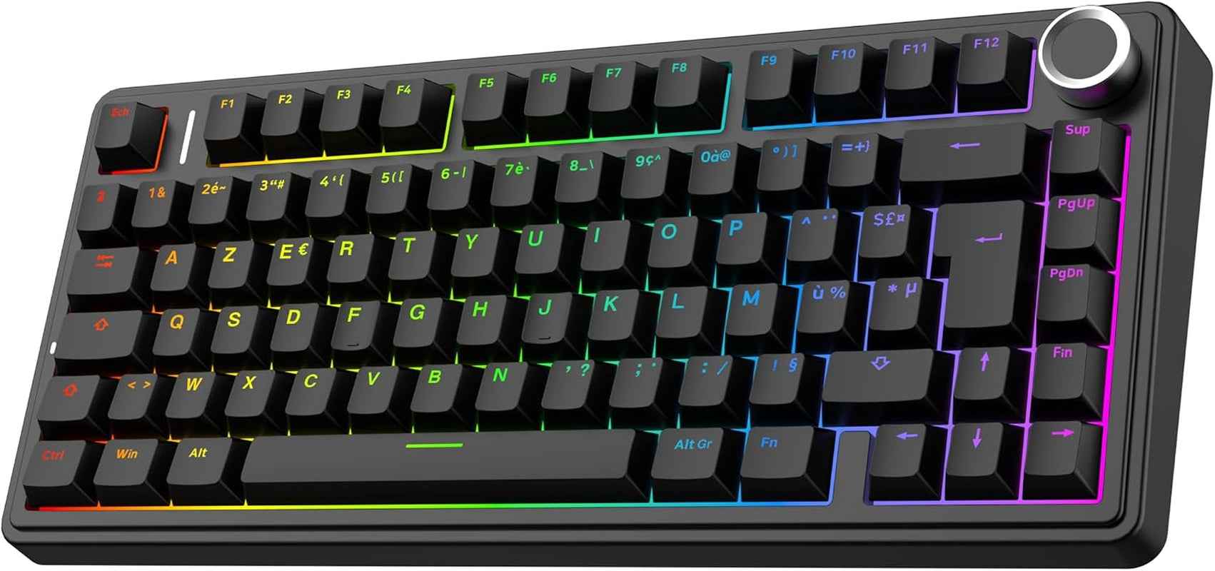 Aula F75 ISO-FR Clavier Mécanique Sans Fil AZERTY 75% | Clavier Gaming Français Avec Bouton Rotatif, RVB, Hot-Swap, Montage Gasket, Son Crémeux, Bt/2.4Ghz/Filaire