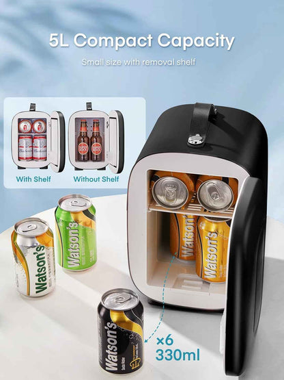 Mini Frigo De Chambre 5 Litres/ 6 Canettes, Petit Frigo Thermoélectrique CA/CC, Cosmetique, Mini Réfrigérateurs Pour Boissons, Nourriture, Beauté, Bureau, Dortoir, Voiture, Noir