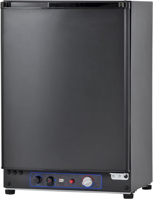 Frigo Trimixte 12V/220V/Gaz,60L,Frigo Camping Gaz, 30Mbar, Température 0-10℃, Porte Réversible, Mini Réfrigérateur Silencieux Pour Camping-Car Caravane Mobile-Home,Noir