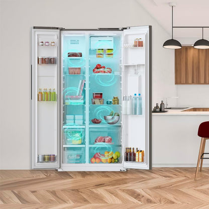 Réfrigérateur Américain De 559 Litres Bolero Coolmarket SBS 562 Dark D. 177 Cm De Hauteur Et 90 Cm De Largeur, Classe D, Système Multi Air Flow, No Frost Total, Moteur Inverter Plus