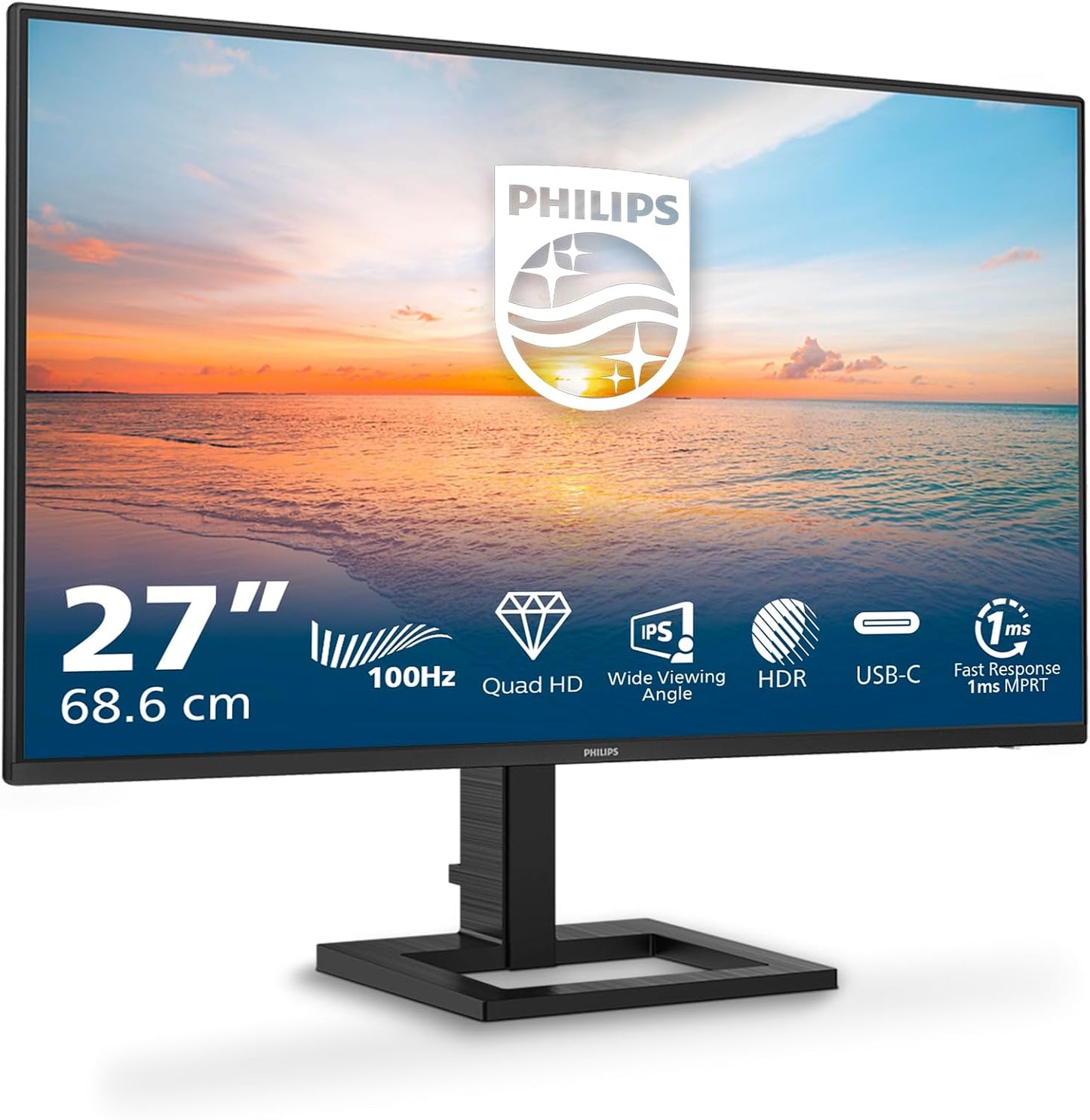 Moniteur 27E1N1600AM 27 Pouce 120Hz IPS Dalle, 4Ms Gtg, HDR10, Ajustable En Hauteur, Haut-Parleurs, USB Hub(2560X1440 HDMI 1X 1.4) Noir