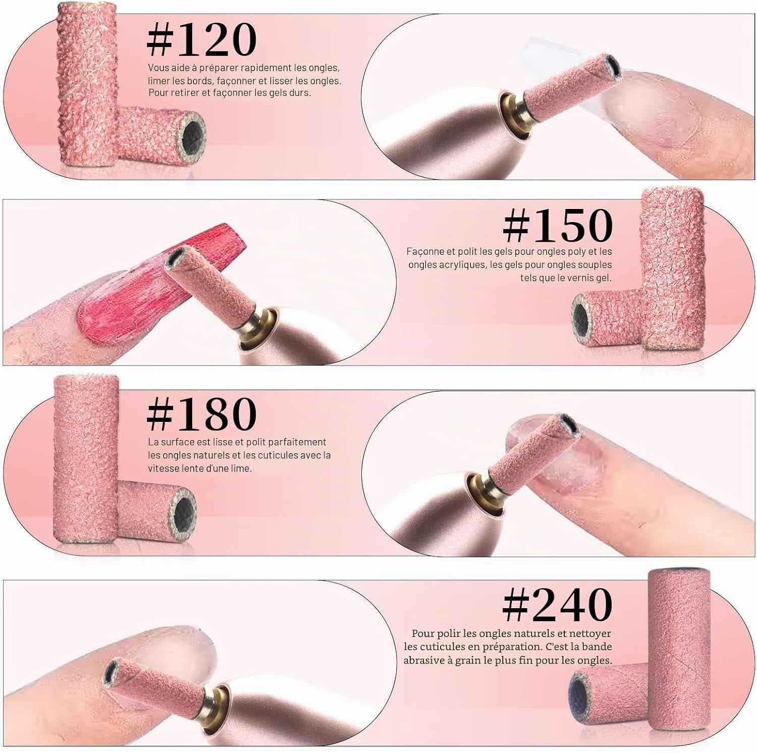 Ponceuse À Ongles, 100Pcs Mini Bands,For Acrylic Nail Gel Removal, Plastic Polishing Manicure,Petites Planches À Polir Les Ongles #240 Rose
