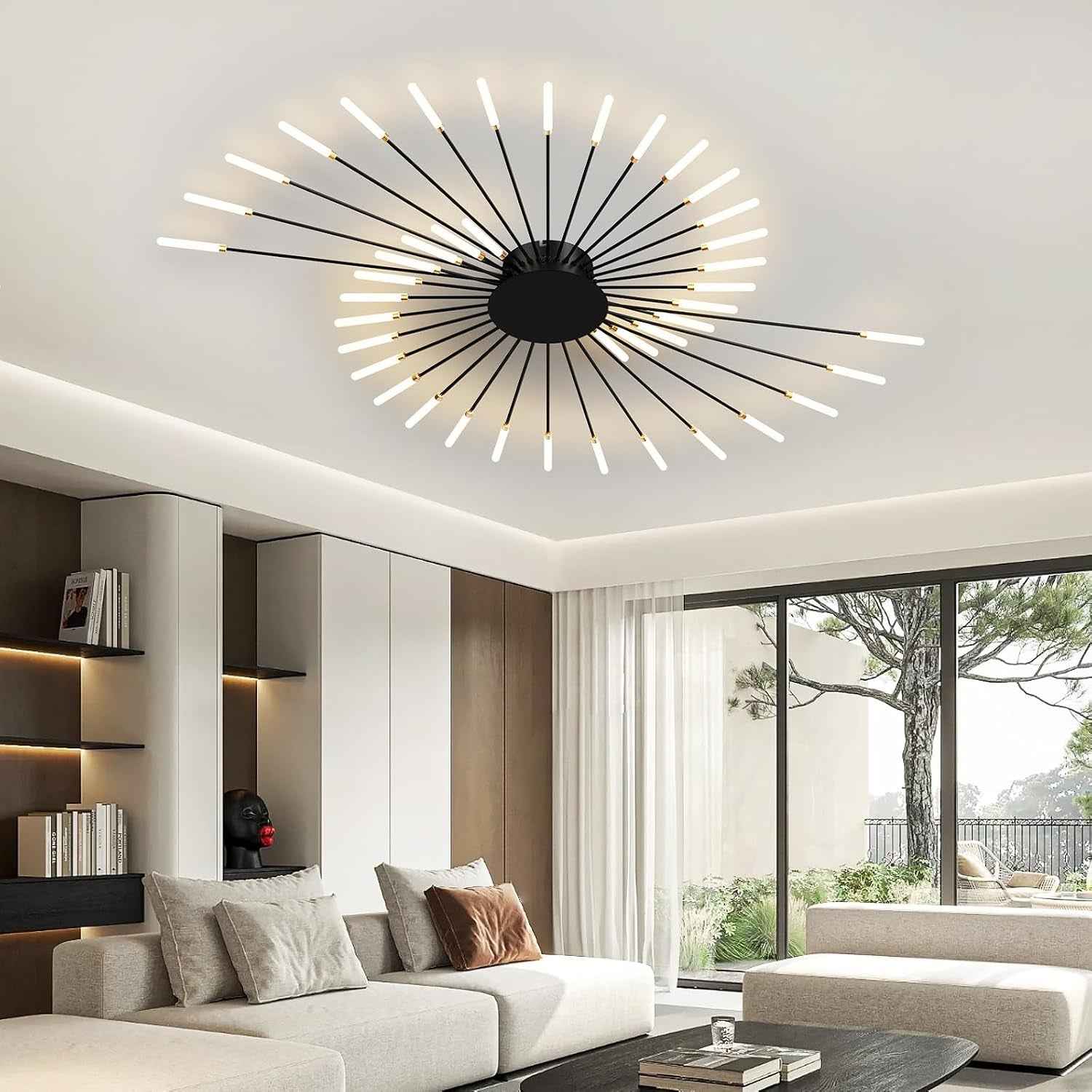 Plafonnier LED Feu D'Artifice 42-T¡§Ote Lampe De Plafond Moderne Suspension Lustre Int¡§|Rieur Pour Salon Salle ¡§¡È Manger Bureau ¡§|Clairage De Plafond(Noir)