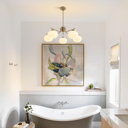 Lighting Lustre À 5 Lumières Globe Flush Mount Sputnik Luminaires Modernes En Suspension En Laiton Doré Appareil D'Éclairage Avec Globe En Verre Laiteux Lustre Pour L'Îlot De Cuisine