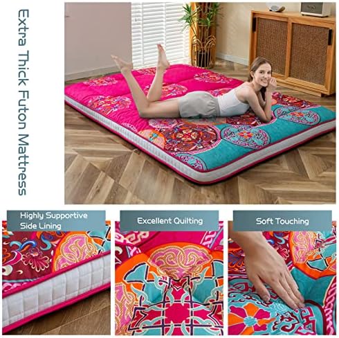MAXYOYO Black Moon and Star Futon Mattress, Japanese Floor Mattress Quilted Bed Mattress Topper, Extra Thick Folding Sleeping Pad Breathable Floor Lounger Guest Bed for Camping Couch, Twin