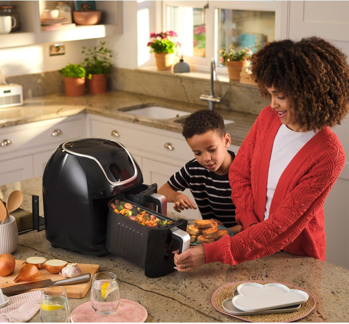 Air Fryer Double Tiroir [2 Paniers 4,25L Ou 8,5L Au Total ] Satisfry Snappi (8 En 1, Écran Tactile, Synchronisation Des Temps De Cuisson, Ajouts D'Aliments) Friteuse Sans Huile 27290-56