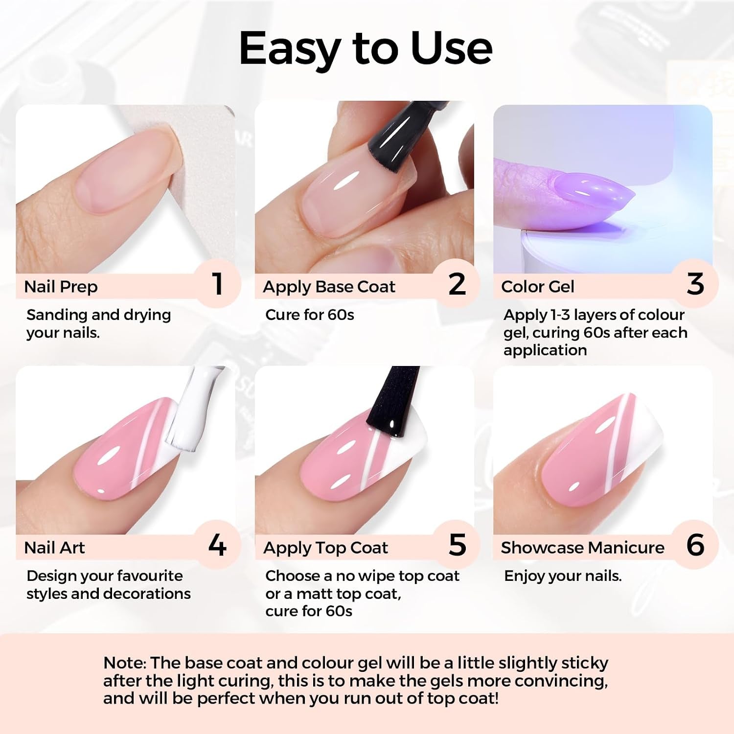 Vernis Semi Permanent Blanc Rose Violet Kit, 6 Couleurs Vernis Gel UV Semi Permanent Kit, Vernis À Ongles Gel Nail Polish UV LED Soak off Manucure Nail Art Kit, 8ML
