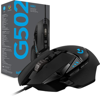 Logitech G G502 HERO High Performance Wired Gaming Mouse | HERO 25K Gaming Sensor, 25600 DPI, RGB, Adjustable Weight, 11 Programmable Buttons, Built-in Memory, PC/Mac - Black