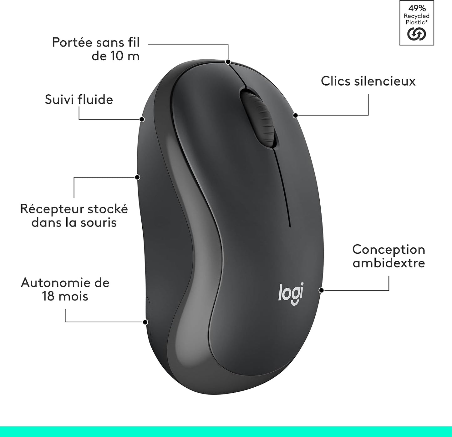 Logitech MK295 Silent wireless mouse and keyboard set | SilentTouch, standard numeric keypad, wireless, 90% less noise, AZERTY French-Graphite