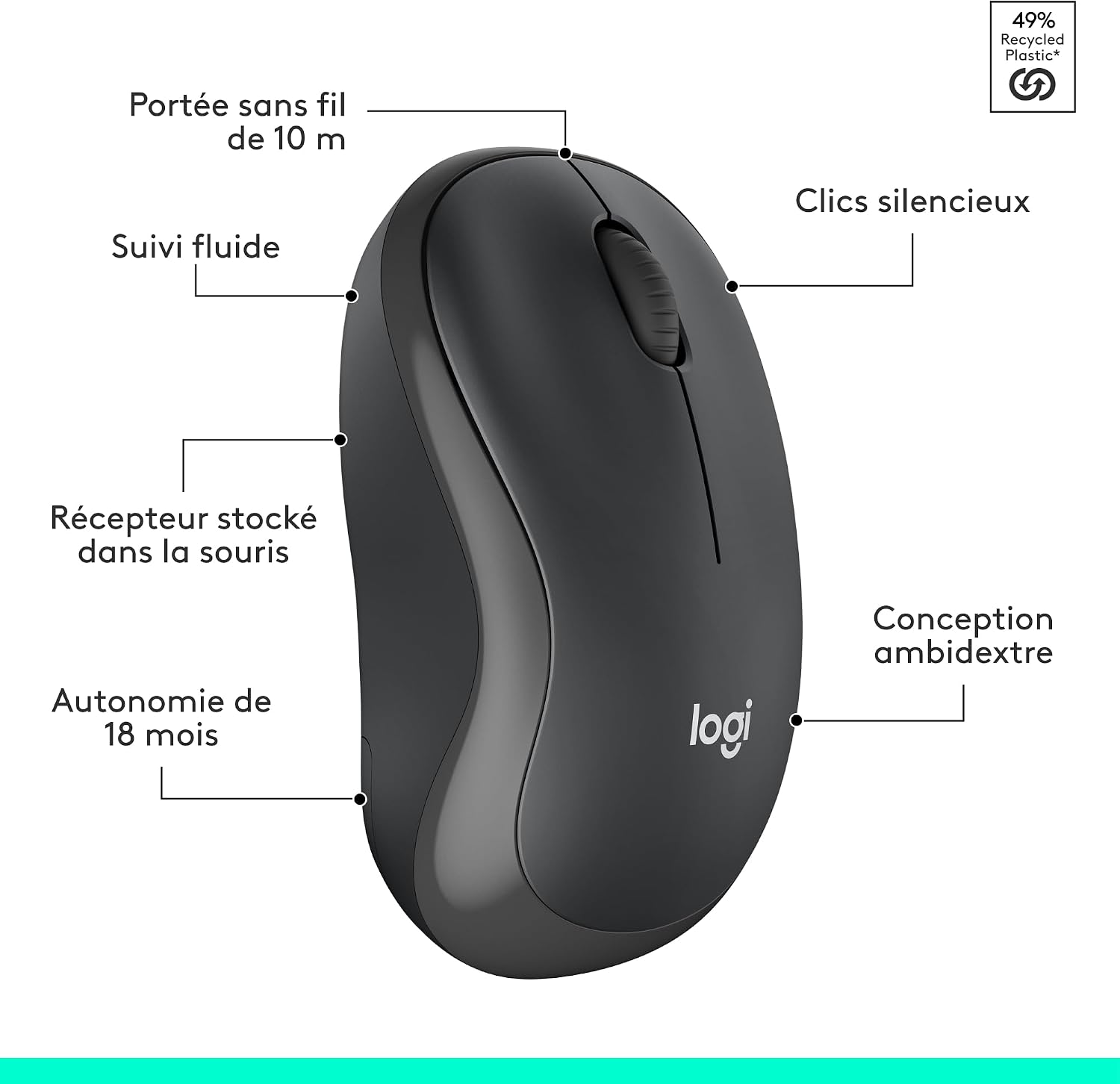 Logitech MK295 Silent wireless mouse and keyboard set | SilentTouch, standard numeric keypad, wireless, 90% less noise, AZERTY French-Graphite