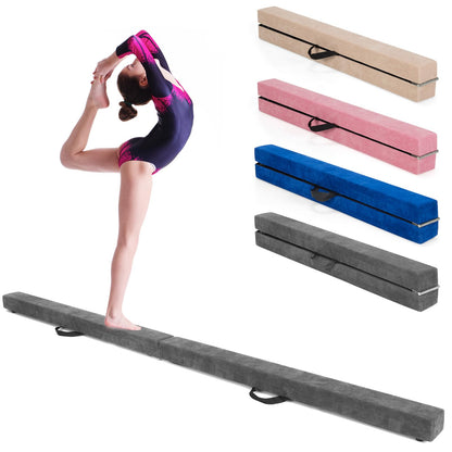 GOPLUS Poutre Gymnastique Pliable 210cm, Poutre Gymnastique avec Patins Antidérapants, Surface Suède, Entraînement de Gymnastique pour Enfants et Adultes, Gain d’Espace
