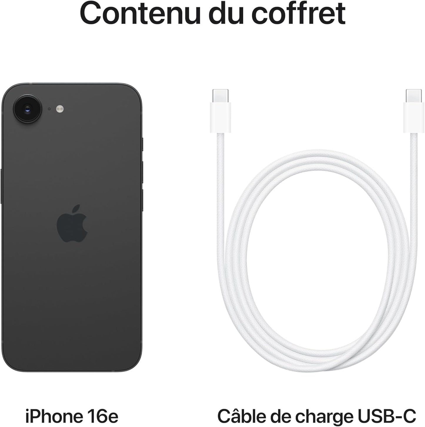 Apple iPhone 16e 128 Go : Conçu pour Apple Intelligence, Puce A18, Autonomie de Taille, Caméra Fusion 48 Mpx, Écran Super Retina XDR de 6,1 Pouces; Noir