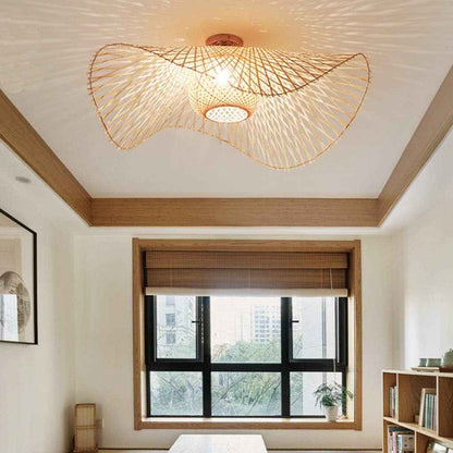 Rétro Lustres Lumière Naturelle De Bambou Et Plafonnier Rotin Vintage E27 Éclairage Plafond Tissées Main Pour Manger Chambre Salon Bar Café Pendentif Cuisine Lampe Suspendue Couloir Suspension,75Cm