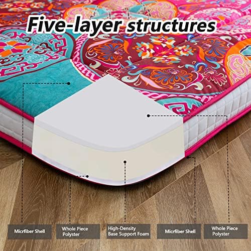 MAXYOYO Black Moon and Star Futon Mattress, Japanese Floor Mattress Quilted Bed Mattress Topper, Extra Thick Folding Sleeping Pad Breathable Floor Lounger Guest Bed for Camping Couch, Twin