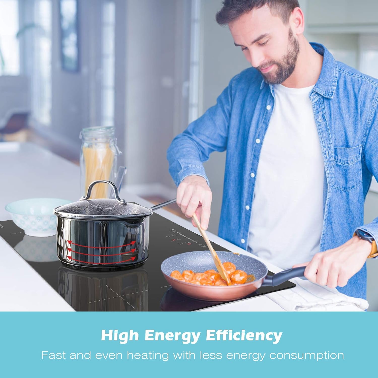 Plaque Induction 90 Cm, Plaque De Cuisson Induction 5 Feux, 9300W Avec Protection Contre L'Arrêt Automatique, Minuterie, Sécurité Enfants, Commande Tactile, 220-240V