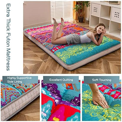 MAXYOYO Black Moon and Star Futon Mattress, Japanese Floor Mattress Quilted Bed Mattress Topper, Extra Thick Folding Sleeping Pad Breathable Floor Lounger Guest Bed for Camping Couch, Twin