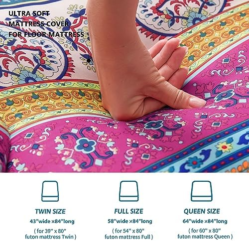 MAXYOYO Mattress Cover for Traditional Japanese Futon Mattress, Futon Floor Mats Cover with Zipper, Super Soft and Machine Washable, Navy Floral, Twin