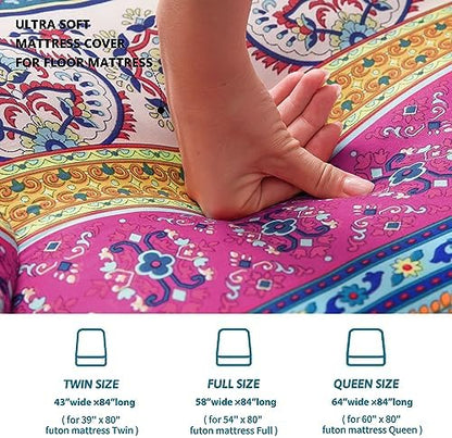 MAXYOYO Mattress Cover for Traditional Japanese Futon Mattress, Futon Floor Mats Cover with Zipper, Super Soft and Machine Washable, Navy Floral, Twin