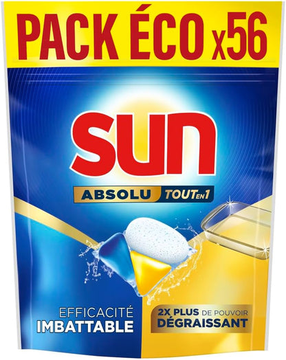 Pastilles Lave-Vaisselle Absolu Tout-En-1 Dégraissant - 56 Capsules - Tablettes Imbattables Sur Les Taches Tenaces - 2X plus De Pouvoir Dégraissant