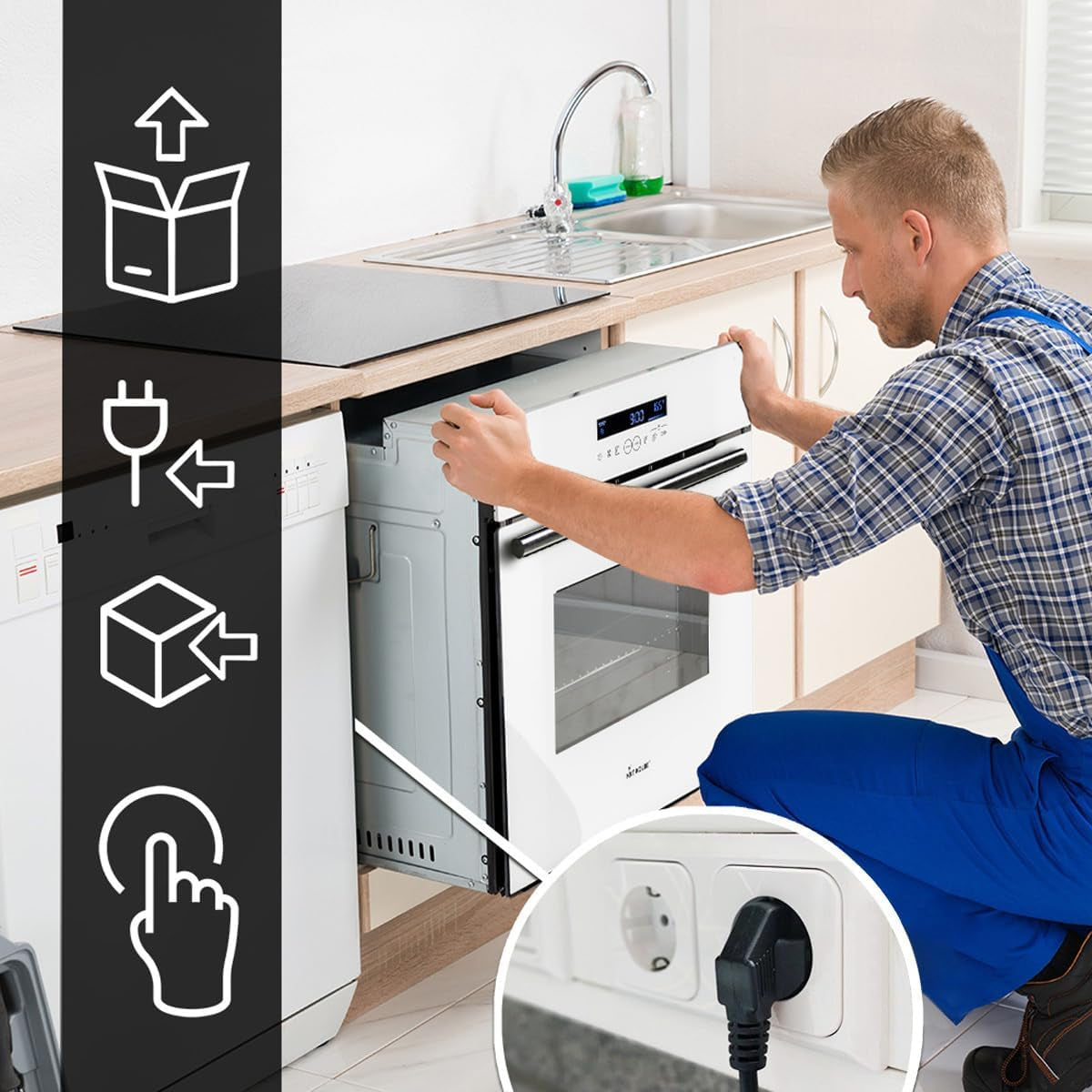 Four Encastrable 60 Cm / 70L / 3,3Kw / Gril/Circulation De L'Air/Air Chaud/Tiroirs Télescopiques/Timer Automatique / EB8015W