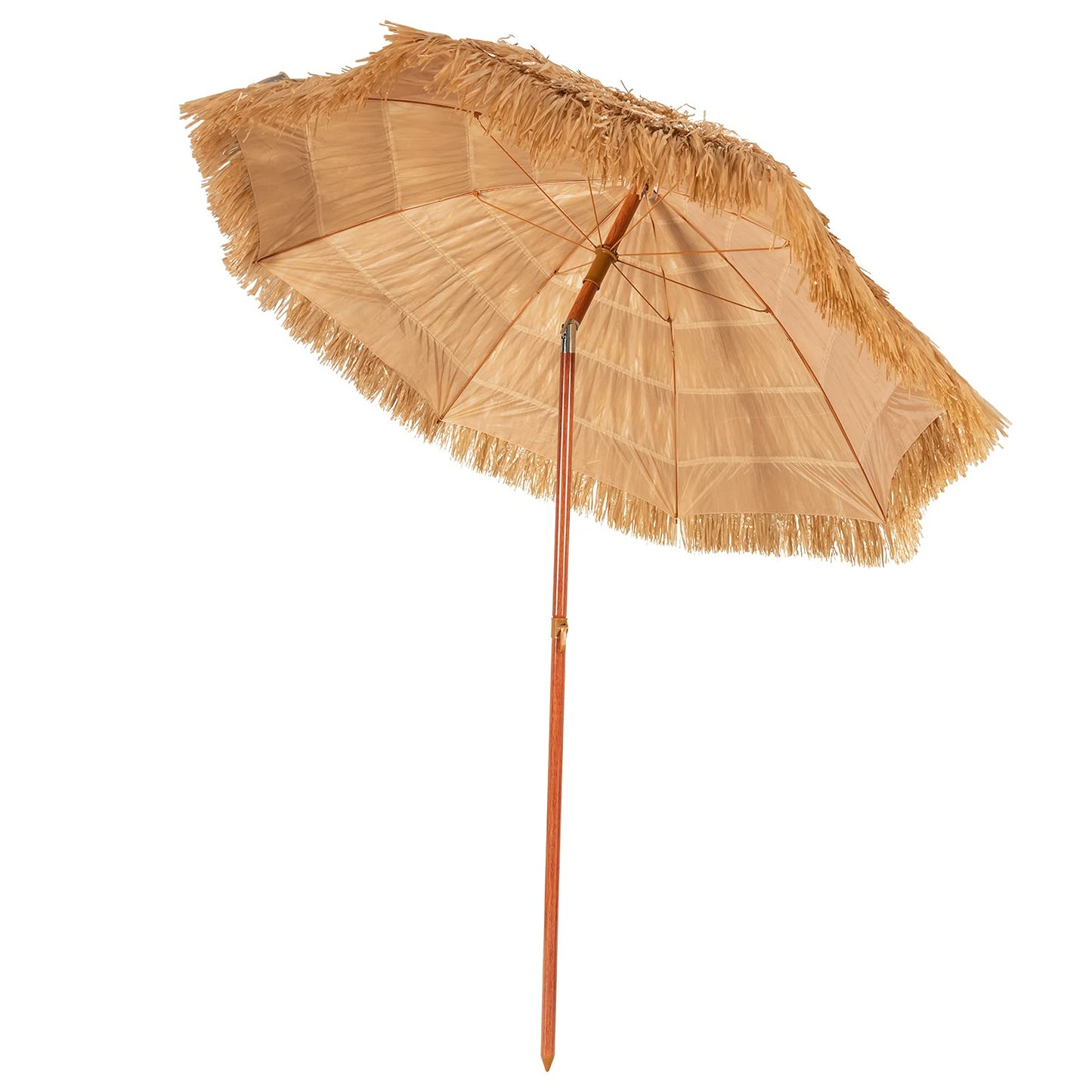 GOPLUS 2,2M Parasol Paille de Plastique, Parasol de Plage avec 8 Baleines, Parasol Inclinable de Style Tropical Hawaïen, UPF 30+, Parasol de Jardin Patio Terrasse, Base Non Inclus (Naturel)