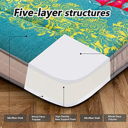 MAXYOYO Black Moon and Star Futon Mattress, Japanese Floor Mattress Quilted Bed Mattress Topper, Extra Thick Folding Sleeping Pad Breathable Floor Lounger Guest Bed for Camping Couch, Twin
