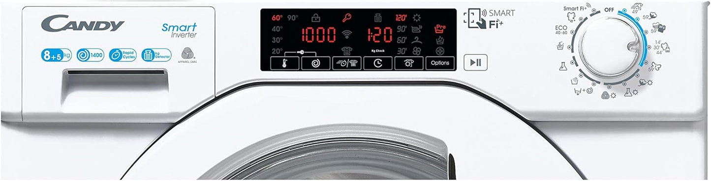 CBDO485TWME/1-S Lave-Sécheuse Intelligente Encastrable, Capacité 8 Kg, 1400 Tours, Charge Avant, Wi-Fi + Bluetooth, 60 X 53 X 82 Cm, Blanc, Classe D
