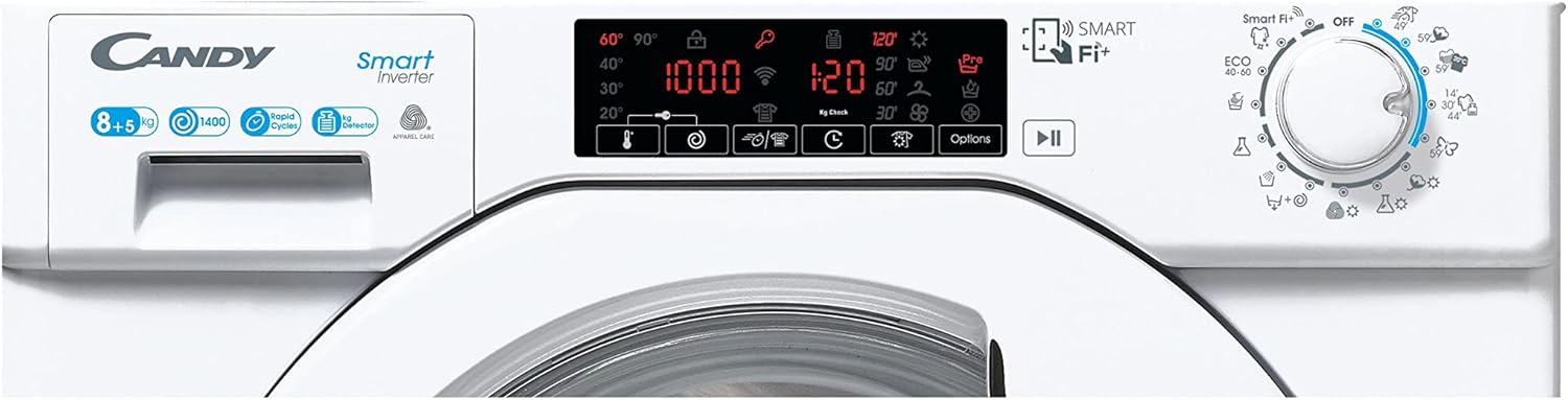 CBDO485TWME/1-S Lave-Sécheuse Intelligente Encastrable, Capacité 8 Kg, 1400 Tours, Charge Avant, Wi-Fi + Bluetooth, 60 X 53 X 82 Cm, Blanc, Classe D