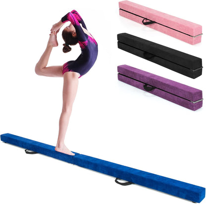 GOPLUS Poutre Gymnastique Pliable 210cm, Poutre Gymnastique avec Patins Antidérapants, Surface Suède, Entraînement de Gymnastique pour Enfants et Adultes, Gain d’Espace