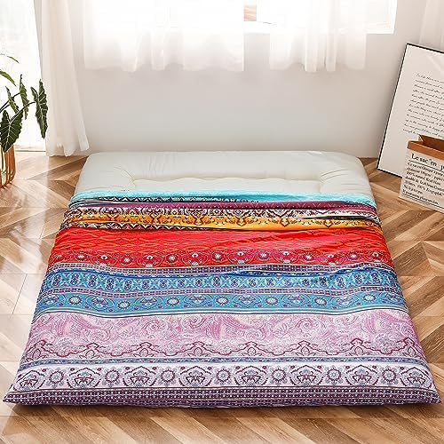 MAXYOYO Mattress Cover for Traditional Japanese Futon Mattress, Futon Floor Mats Cover with Zipper, Super Soft and Machine Washable, Navy Floral, Twin