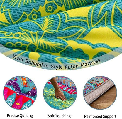 MAXYOYO Black Moon and Star Futon Mattress, Japanese Floor Mattress Quilted Bed Mattress Topper, Extra Thick Folding Sleeping Pad Breathable Floor Lounger Guest Bed for Camping Couch, Twin