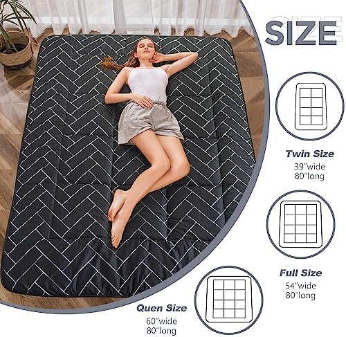 MAXYOYO Black Moon and Star Futon Mattress, Japanese Floor Mattress Quilted Bed Mattress Topper, Extra Thick Folding Sleeping Pad Breathable Floor Lounger Guest Bed for Camping Couch, Twin