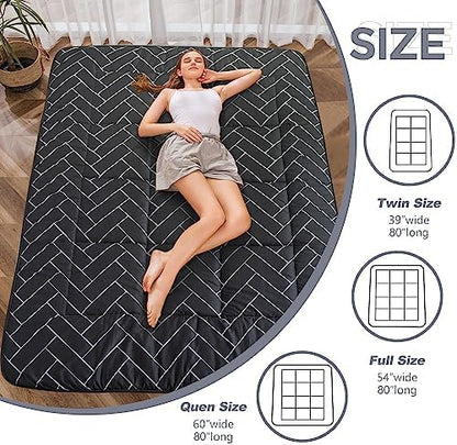 MAXYOYO Black Moon and Star Futon Mattress, Japanese Floor Mattress Quilted Bed Mattress Topper, Extra Thick Folding Sleeping Pad Breathable Floor Lounger Guest Bed for Camping Couch, Twin