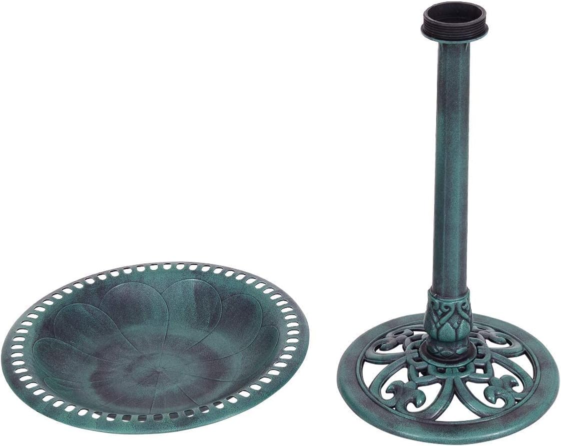 GOPLUS Mangeoire Oiseaux Extérieur, Plateau φ50CM, Abreuvoir Oiseaux Hauteur 72CM, Bain d'oiseaux en PP sur Pied, Base Remplissable, Design Antique, Bronze Vert