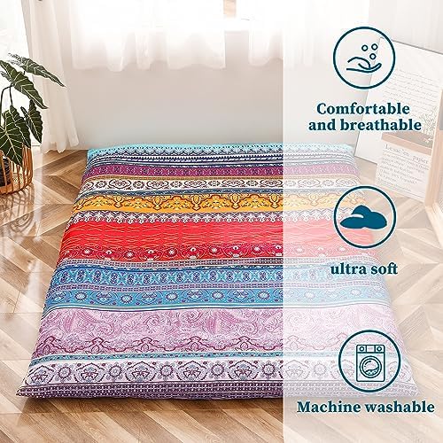 MAXYOYO Mattress Cover for Traditional Japanese Futon Mattress, Futon Floor Mats Cover with Zipper, Super Soft and Machine Washable, Navy Floral, Twin