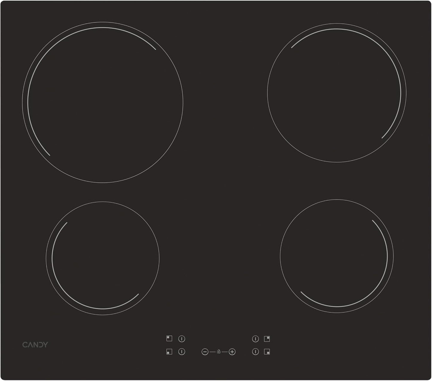 CANDY - Ceramic Hob - 4 Cooking Zones, Adjustable Power, Automatic Zone Detection, Grouped Controls - 6500 W - Flower Installation, Straight Edges - 59 x 52 x 4.5 cm