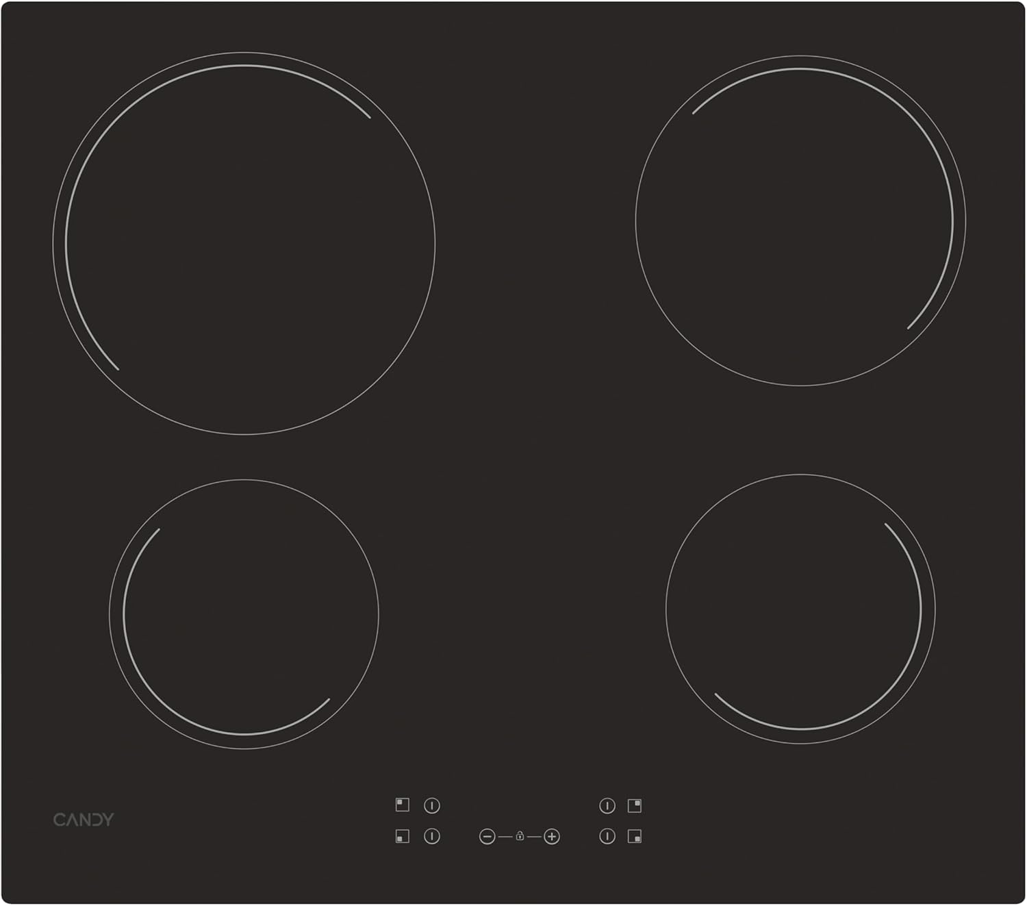 CANDY - Ceramic Hob - 4 Cooking Zones, Adjustable Power, Automatic Zone Detection, Grouped Controls - 6500 W - Flower Installation, Straight Edges - 59 x 52 x 4.5 cm