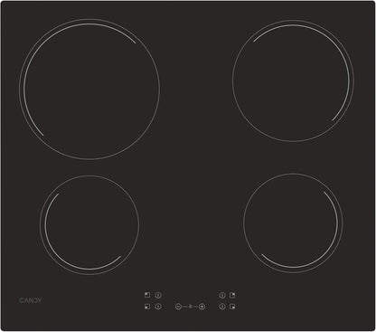 CANDY - Ceramic Hob - 4 Cooking Zones, Adjustable Power, Automatic Zone Detection, Grouped Controls - 6500 W - Flower Installation, Straight Edges - 59 x 52 x 4.5 cm