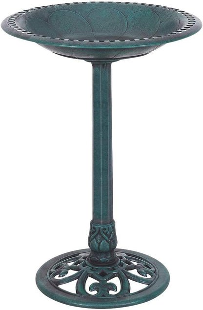 GOPLUS Mangeoire Oiseaux Extérieur, Plateau φ50CM, Abreuvoir Oiseaux Hauteur 72CM, Bain d'oiseaux en PP sur Pied, Base Remplissable, Design Antique, Bronze Vert