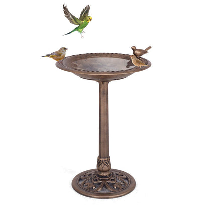 GOPLUS Mangeoire Oiseaux Extérieur, Plateau φ50CM, Abreuvoir Oiseaux Hauteur 72CM, Bain d'oiseaux en PP sur Pied, Base Remplissable, Design Antique, Bronze Vert