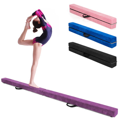 GOPLUS Poutre Gymnastique Pliable 210cm, Poutre Gymnastique avec Patins Antidérapants, Surface Suède, Entraînement de Gymnastique pour Enfants et Adultes, Gain d’Espace