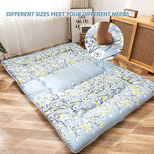 MAXYOYO Japanese Futon Mattress Floor Mattress Sleeping Pad Foldable Bed Roll Up Camping Cushion Floor Lounger Bed Couches and Sofas Couch Topper, Black Floral, Full Size