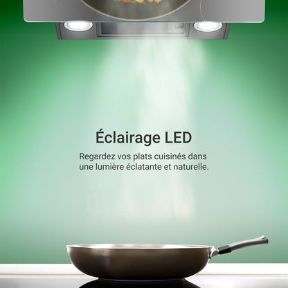A+++ Hotte Aspirante 80 Cm 782 M³/H Drain Uringang Capot Mural Sans Tête | Miroir En Verre Noir | Démarrage Différé | Smart Wifi App Wi-Fi | Sensortouch | Éclairage LED RGBW | PLOOM8005M