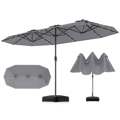 GOPLUS Parasol de Jardin Exterieur avec Pied, 4M Parasol Double Face avec LED, Manivelle et Ventilation, Grand Parasol Extérieur pour 6 Personnes pour Marché, Piscine, Terrasse, Balcon (Café)