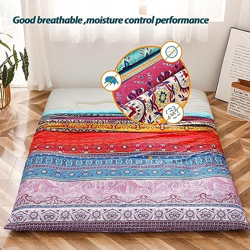 MAXYOYO Mattress Cover for Traditional Japanese Futon Mattress, Futon Floor Mats Cover with Zipper, Super Soft and Machine Washable, Navy Floral, Twin
